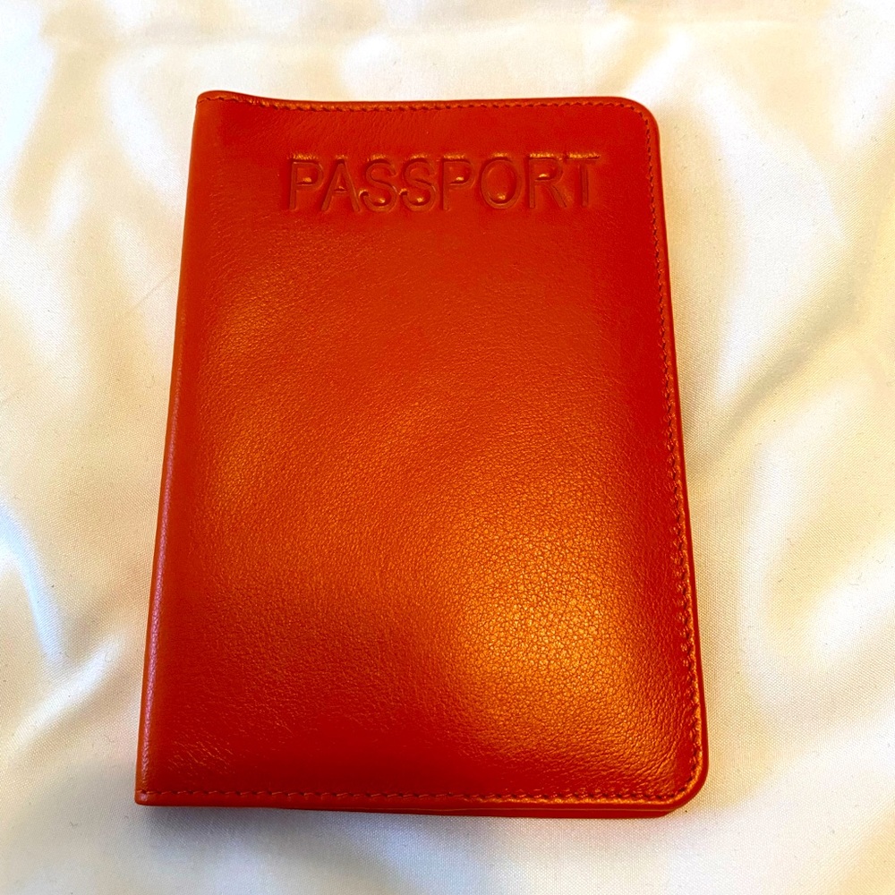 Genuine Leather Orange RFID Passport Cover Holder (Never Used!)